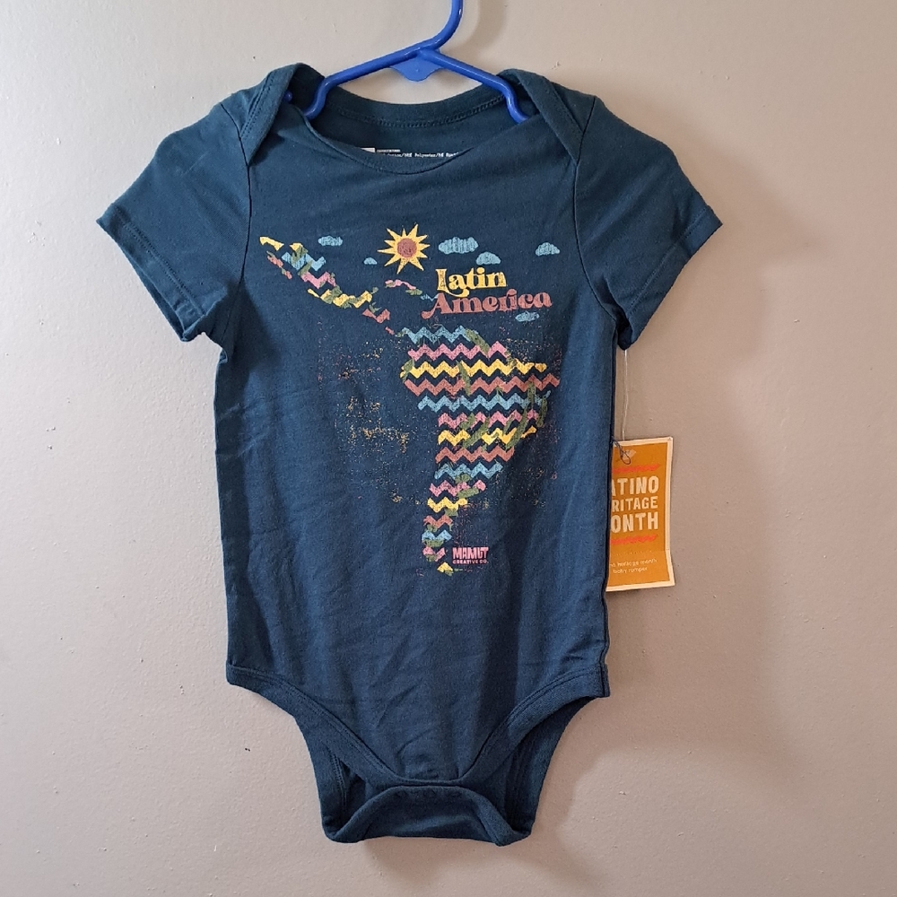 Blue Bodysuit with South America Graphic Design